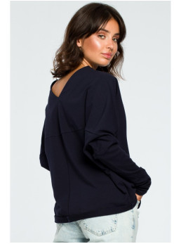 B094 Didelis džemperis atvira nugara - tamsiai mėlyna