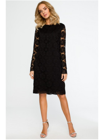 M406 A formos nėriniuota suknelė ilgomis rankovėmis - juoda