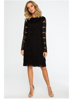 M406 A formos nėriniuota suknelė ilgomis rankovėmis - juoda