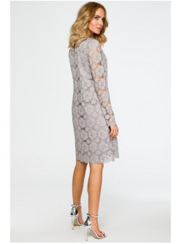 M406 A silueto nėriniuota suknelė ilgomis rankovėmis - pilka