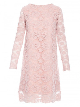 M406 Ažūrinė A silueto suknelė ilgomis rankovėmis - rožinė