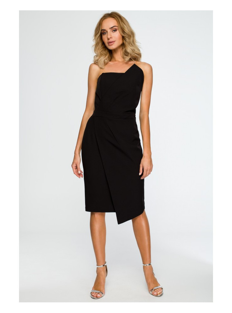 M409 Pieštuko silueto suknelė be petnešėlių - juoda