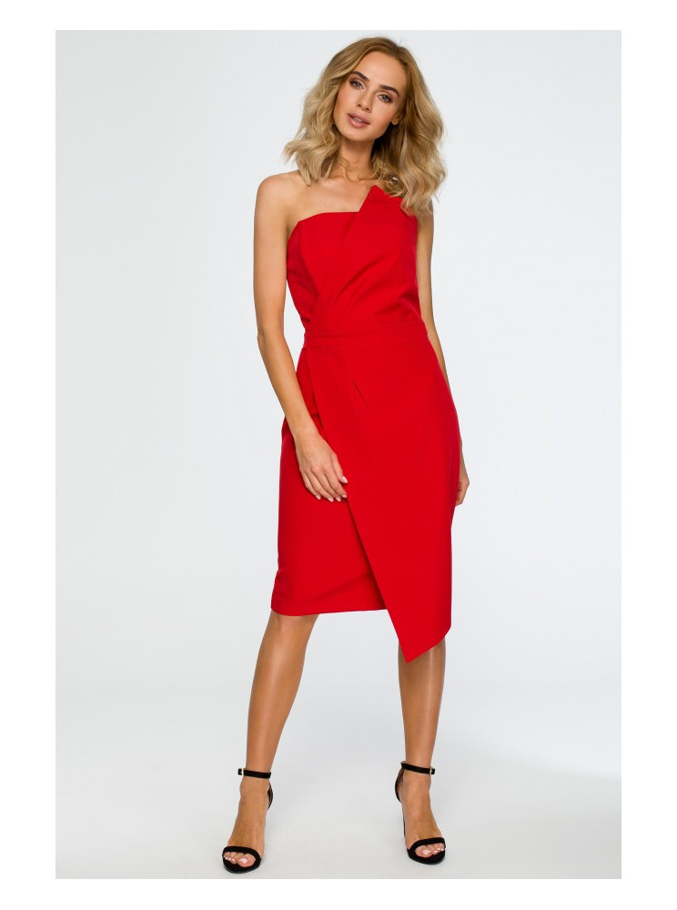 M409 Pieštuko silueto suknelė be petnešėlių - raudona