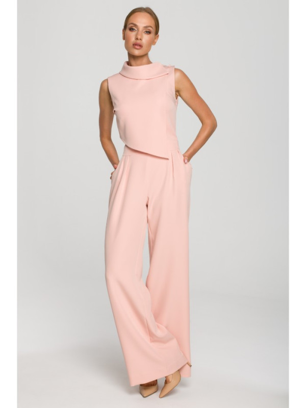 M702 Sleeveless jumpsuit with double layer top - powder