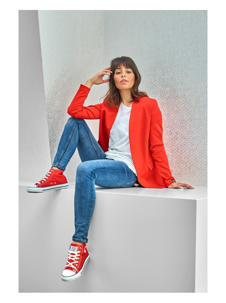 B102 Medvilnės mišinio atviras švarkas - raudona