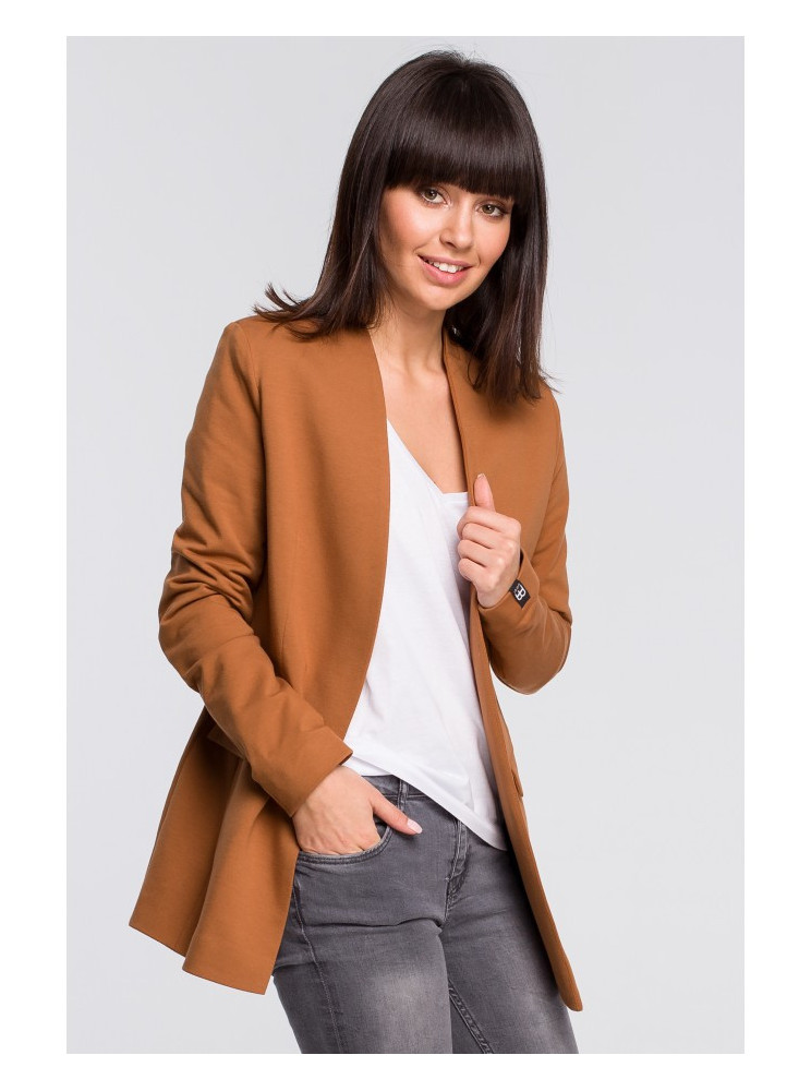 B102 Medvilnės mišinio atviras švarkas - karamelės