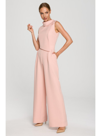 M702 Sleeveless jumpsuit with double layer top - powder