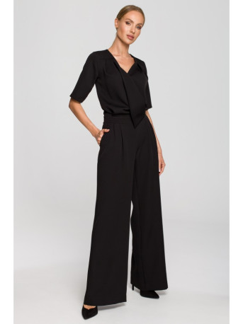 M703 Jumpsuit with decorative V-neck top - black
