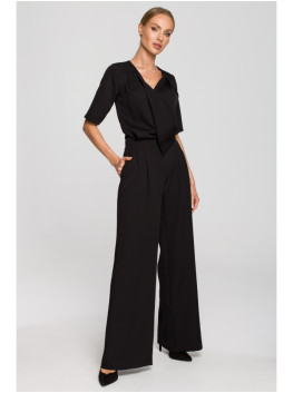 M703 Jumpsuit with decorative V-neck top - black