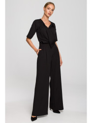 M703 Jumpsuit with decorative V-neck top - black