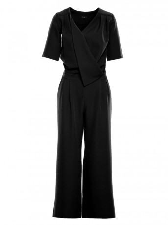 M703 Jumpsuit with decorative V-neck top - black