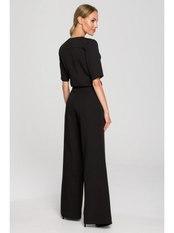 M703 Jumpsuit with decorative V-neck top - black