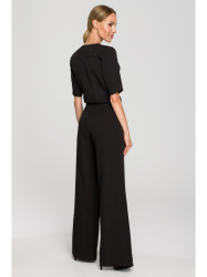 M703 Jumpsuit with decorative V-neck top - black