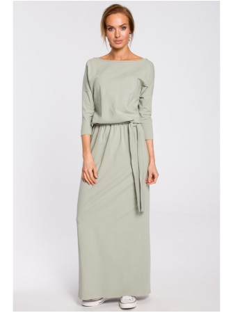 M435 Medvilninė ilga suknelė su dirželiu - pistachio