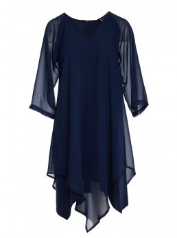 S159 Šifono suknelė asimetrišku kraštu - tamsiai mėlyna