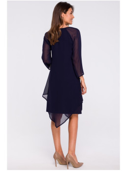 S159 Šifono suknelė asimetrišku kraštu - tamsiai mėlyna