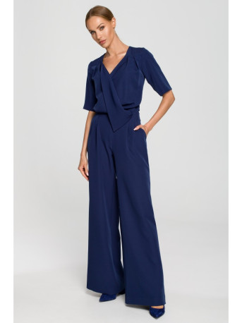 M703 Jumpsuit with decorative V-neck top - navy blue