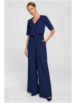 M703 Jumpsuit with decorative V-neck top - navy blue