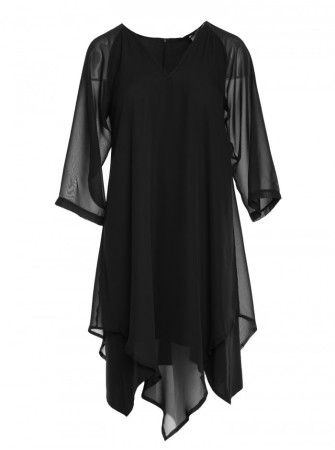 S159 Šifoninė suknelė asimetrišku kraštu - juoda
