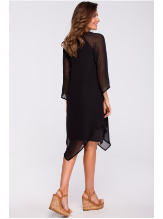 S159 Šifoninė suknelė asimetrišku kraštu - juoda