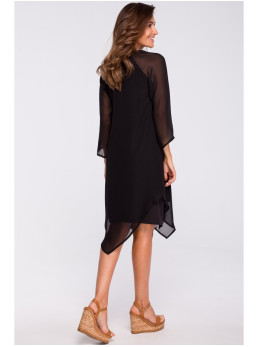 S159 Šifoninė suknelė asimetrišku kraštu - juoda