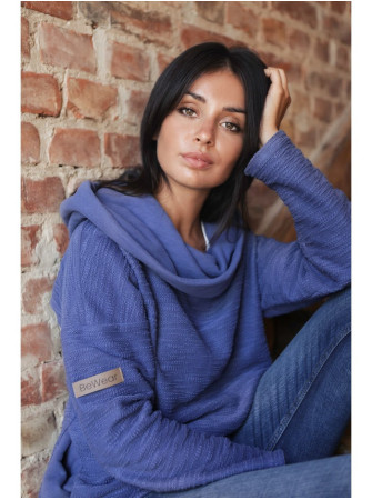 B131 Pūkinis aukštu kaklu megztinis - indigo