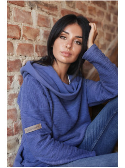B131 Pūkinis aukštu kaklu megztinis - indigo