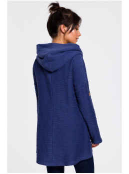 B131 Pūkinis aukštu kaklu megztinis - indigo