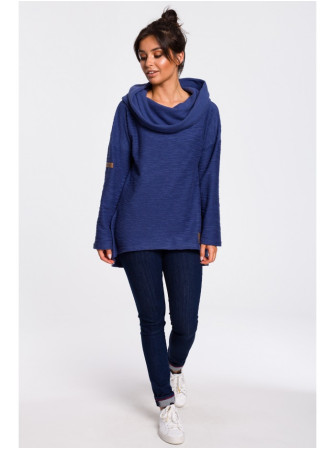 B131 Pūkinis aukštu kaklu megztinis - indigo