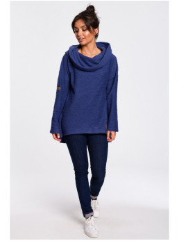 B131 Pūkinis aukštu kaklu megztinis - indigo