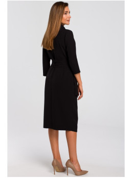 S175 Suknelė su petnešėlėmis ir užrišamu dirželiu - juoda
