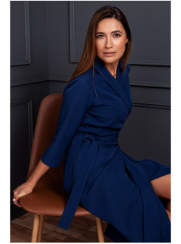 S175 Suknelė su petnešėlėmis ir užrišamu dirželiu - tamsiai mėlyna