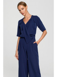 M703 Jumpsuit with decorative V-neck top - navy blue