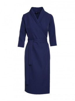 S175 Suknelė su petnešėlėmis ir užrišamu dirželiu - tamsiai mėlyna