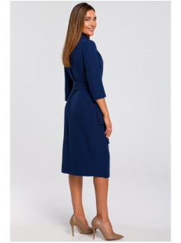 S175 Suknelė su petnešėlėmis ir užrišamu dirželiu - tamsiai mėlyna