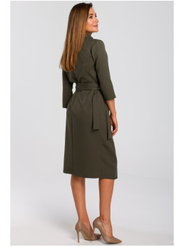 S175 Surišama suknelė su klostėmis - chaki