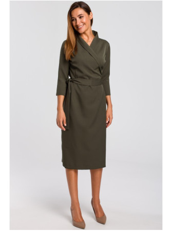 S175 Surišama suknelė su klostėmis - chaki