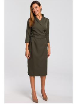 S175 Surišama suknelė su klostėmis - chaki