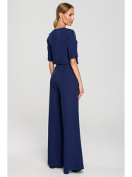 M703 Jumpsuit with decorative V-neck top - navy blue