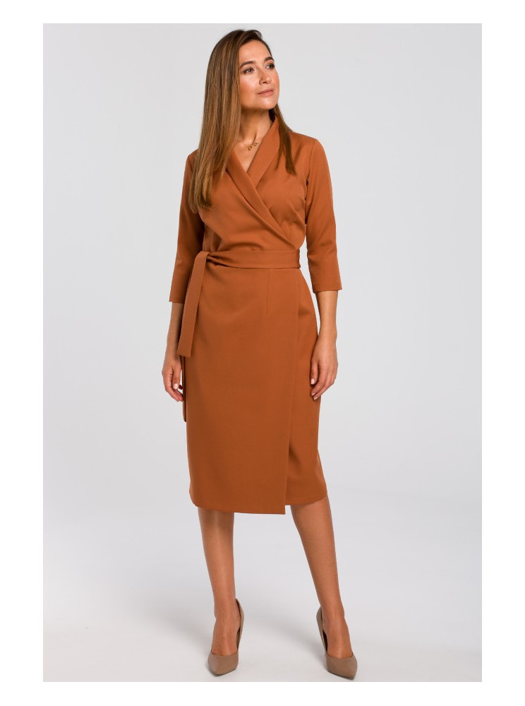S175 Surišama suknelė priekyje - ginger