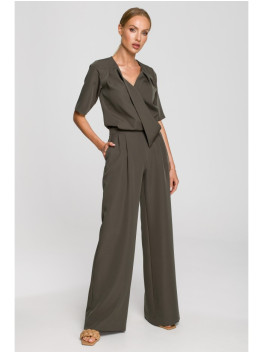 M703 Jumpsuit with decorative V-neck top - khaki