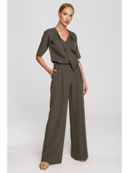 M703 Jumpsuit with decorative V-neck top - khaki