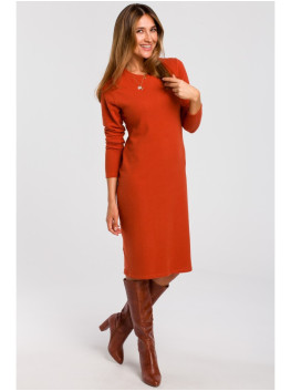 S178 Ilga megzta suknelė ilgomis rankovėmis - ginger
