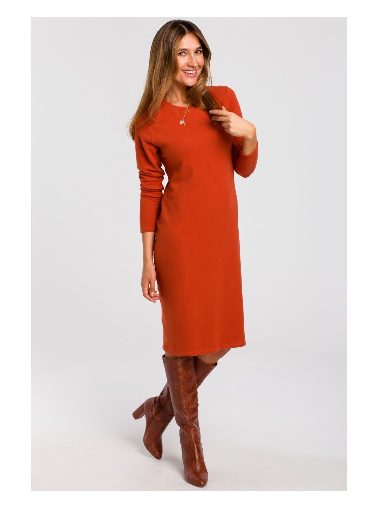 S178 Ilga megzta suknelė ilgomis rankovėmis - ginger