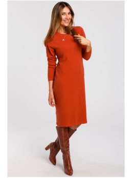 S178 Ilga megzta suknelė ilgomis rankovėmis - ginger