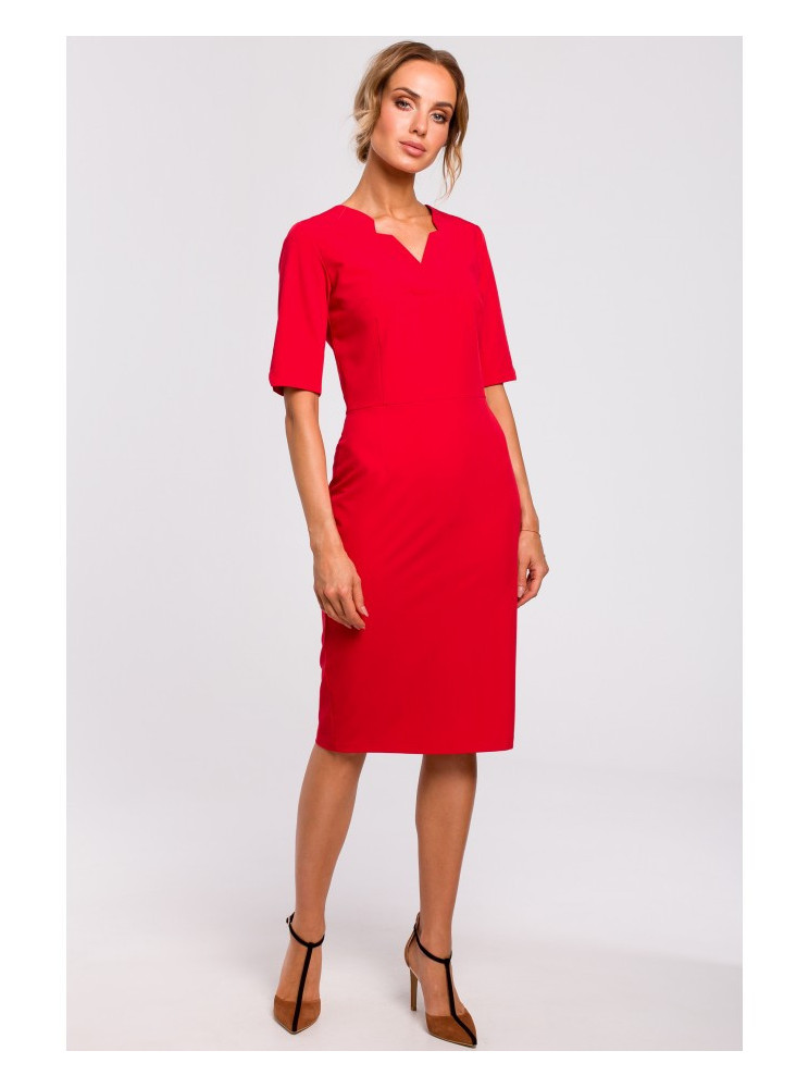 M455 Suknelė V formos iškirpte - raudona
