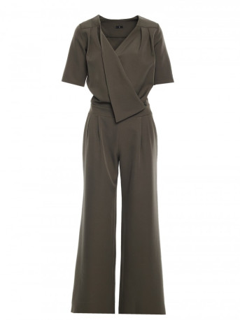 M703 Jumpsuit with decorative V-neck top - khaki
