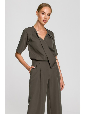 M703 Jumpsuit with decorative V-neck top - khaki