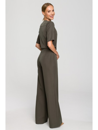 M703 Jumpsuit with decorative V-neck top - khaki