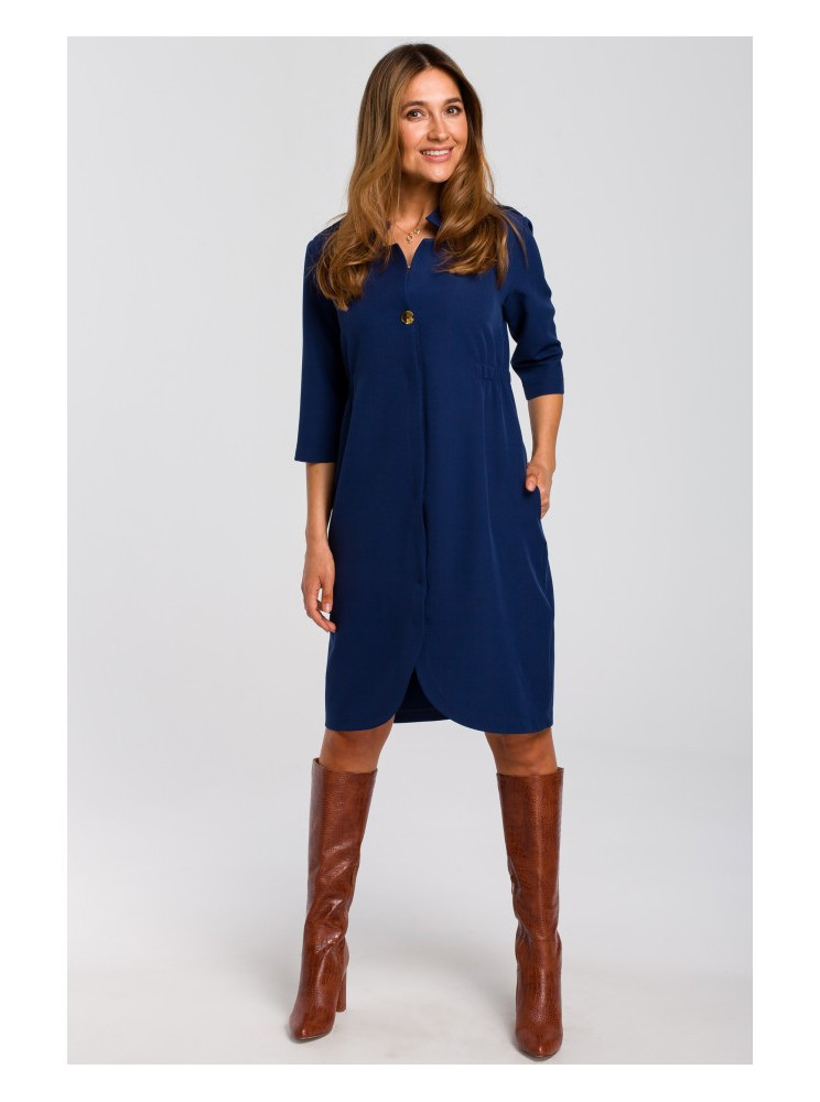 S189 Švarkelis-suknelė - tamsiai mėlyna